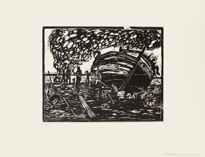 Workers on the Seaside - Original Woodcut by Giuseppe Viviani - 1926 1926