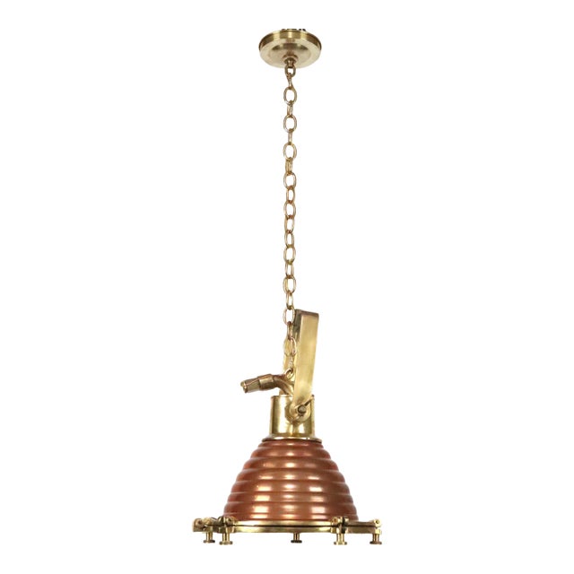Mid 20th Century Wiska Nautical Copper & Brass Beehive Wiska Spotlight Pendant Light For Sale