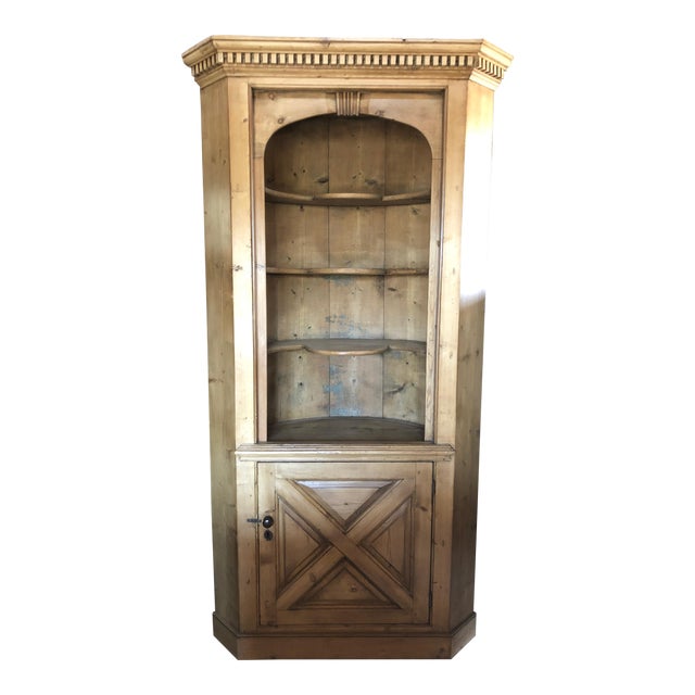 1940s Rustic Pine Barrel Back Corner Cupboard Cabinet For Sale