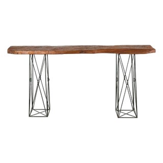 Contemporary Console Table with Reclaimed Wood Top & Metal Bases For Sale