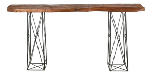 Contemporary Console Table with Reclaimed Wood Top & Metal Bases
