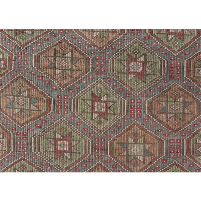 Mid 20th Century Colorful Vintage Turkish Flat-Weave Tribal Motif Kilim With Embroideries 6 X 9.9 For Sale - Image 5 of 12