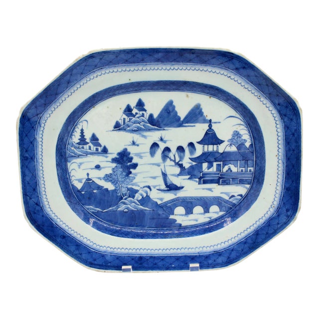 Circa 1800-30 Blue Canton Platter, Chinese Export For Sale