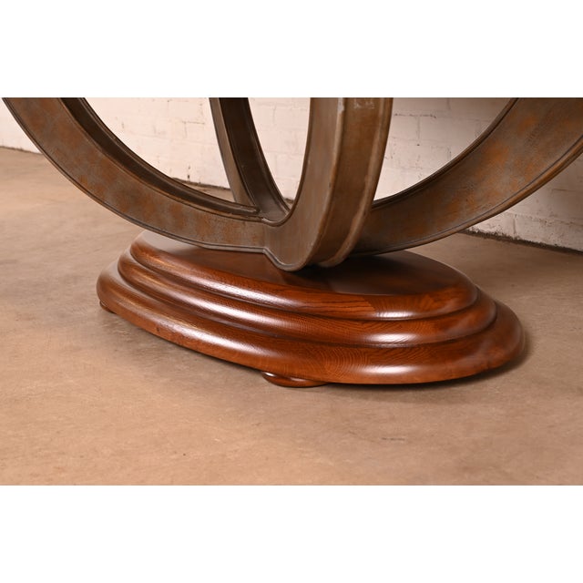 Henredon Art Deco Ash and Burl Wood Parquet Top Pedestal Extension Dining Table, Newly Refinished For Sale - Image 13 of 15