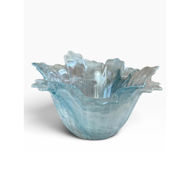 Italian Vintage Blue Art Glass Bowl | Sculptural Ruffled Freeform Rim | Handkerchief Style For Sale - Image 3 of 5