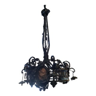 19th Century French Forged Iron Music Hall Chandelier From a Provençal Castle, Seven Lights For Sale