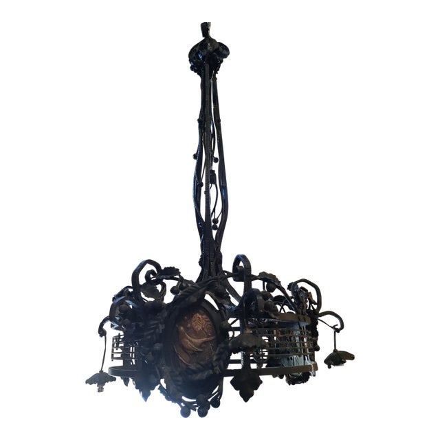 19th Century French Forged Iron Music Hall Chandelier From a Provençal Castle, Seven Lights For Sale