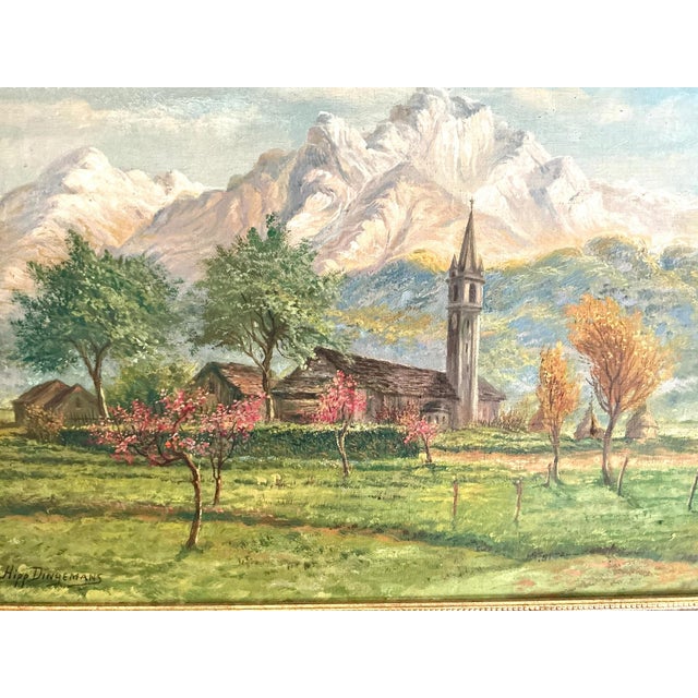Traditional Early 20th Century Original Signed Hipp Dingemans Oil Painting Alpine Scene Landscape, Framed For Sale - Image 3 of 12