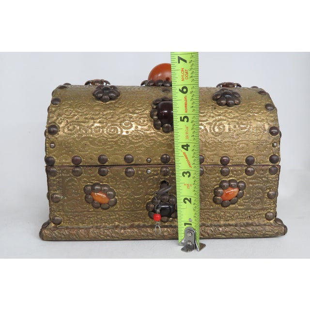 Brass Plated Box Domed Vanity Jewelry Decorative Vintage Chest With Key 4711b For Sale - Image 14 of 15