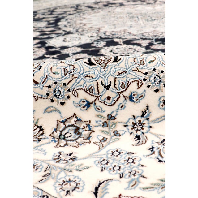 Modern Persian Nain Silk & Wool Navy Area Rug- 9'10" X 13'10" For Sale - Image 3 of 6