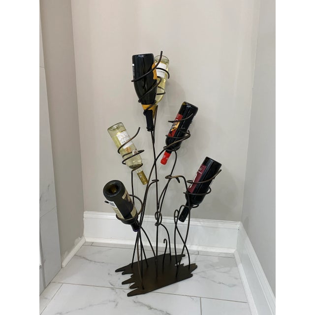Vintage Wrought Iron Sculptural Wine Rack For Sale - Image 4 of 7