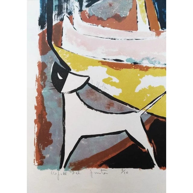 Woman with Cat - Original Lithograph by Mariano Villalta - Late 1900 Late 1900 For Sale - Image 3 of 4