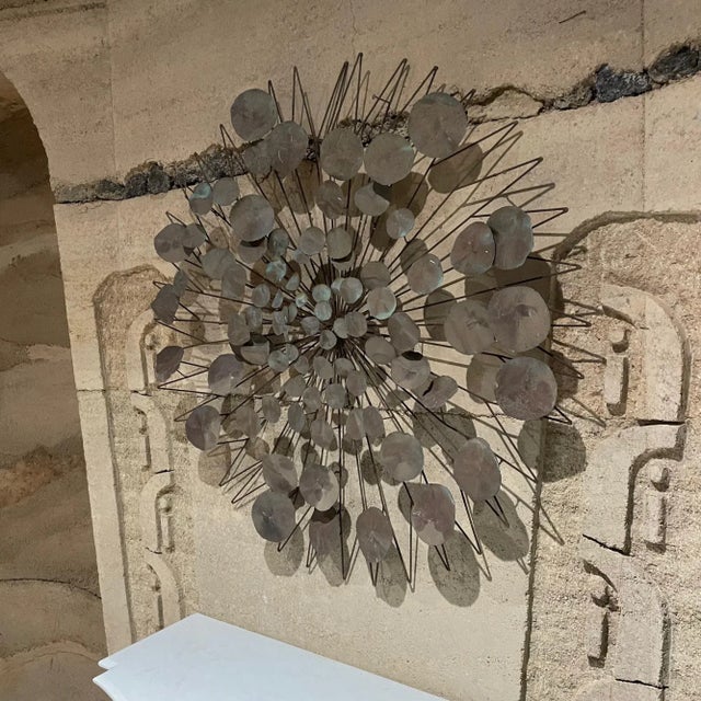 Mid-Century Modern 1970s Style of C Jere Sunburst Raindrop Metal Wall Sculpture For Sale - Image 3 of 9