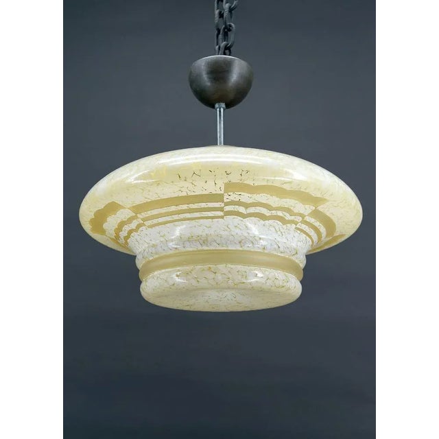 Modern Art Deco Pendant Light in Acid-Etched Glass, 1930 For Sale - Image 3 of 10