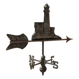 Antique Three-Dimensional Copper Weathervane with Port Lighthouse, 1900s For Sale