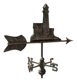 Antique Three-Dimensional Copper Weathervane with Port Lighthouse, 1900s