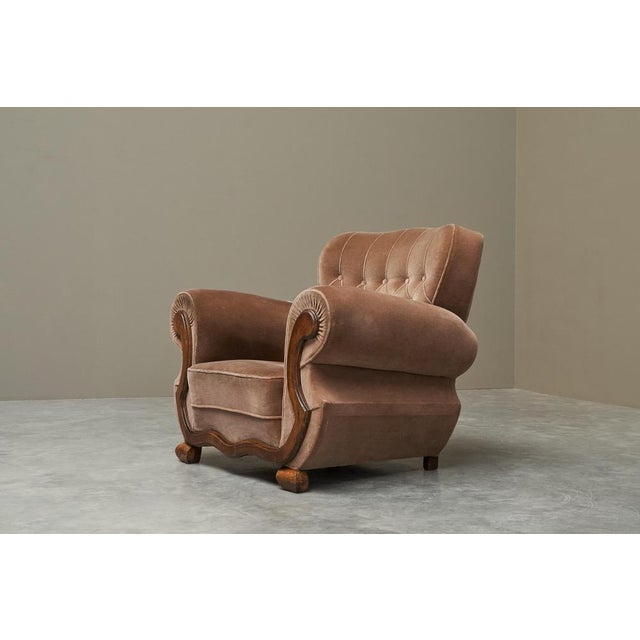 Wood Vintage Art Deco Lounge Chair in Velvet and Oak, 1930s For Sale - Image 7 of 14