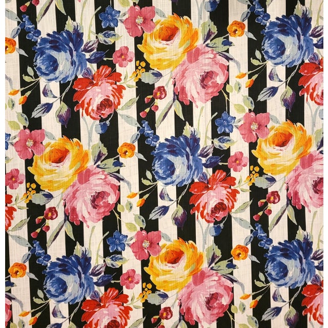 Richloom Black & White Striped Floral Linen Fabric 7.25 Yards Chairish