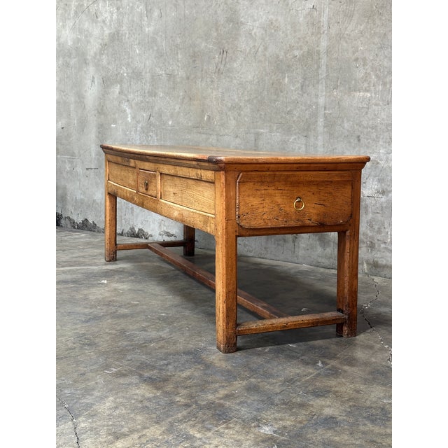 19th C French Draper’s Table Farmhouse Harvest Work Table 83” For Sale - Image 13 of 18
