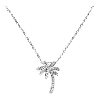 .925 Sterling Silver Diamond Accent Palm Tree Pendant Necklace (J-K Color, I2-I3 Clarity) - 18" Inches For Sale