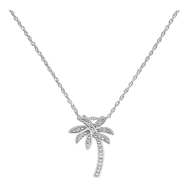 .925 Sterling Silver Diamond Accent Palm Tree Pendant Necklace (J-K Color, I2-I3 Clarity) - 18" Inches For Sale