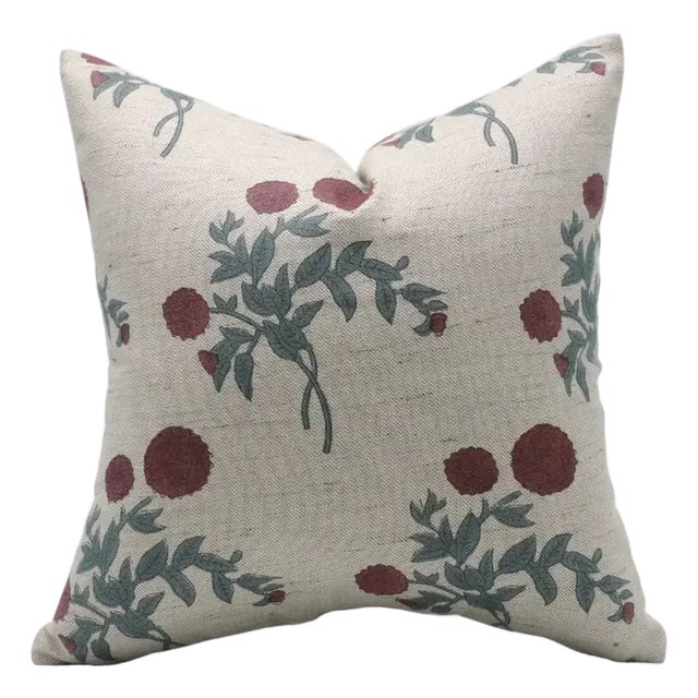 Fabdivine Handmade Block Printed Cushion Cover 22x22 Inch Linen Blend- Gulab For Sale