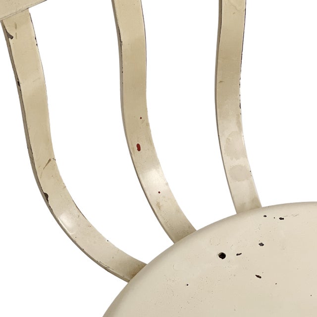 Antique 1920s Industrial Adjustable Off-White Enameled Steel Operating Room Medical Metal Stool Chair With Contoured Back For Sale - Image 9 of 10
