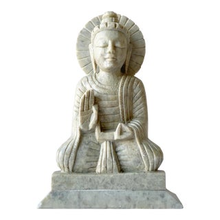 Vintage Chinese Hand Carved Soap Stone Buddha Sculpture For Sale