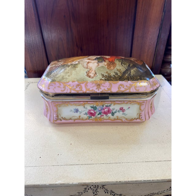 Ceramic Antique Sevres Style Large Porcelain Vanity Box For Sale - Image 7 of 12