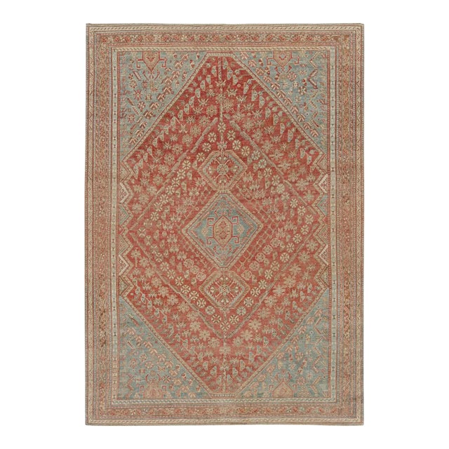 Vintage Ersari Rug in Red With Blue and Beige-Brown Patterns, From Rug & Kilim For Sale