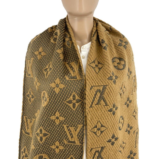 Louis Vuitton Louis Vuitton Thick Wool & Silk Blend Brown Scarf For Sale - Image 4 of 9