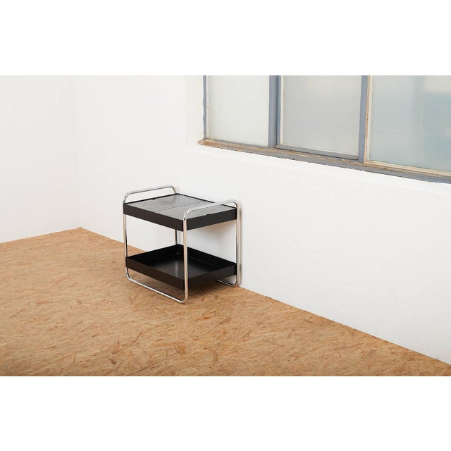 Chrome-Plated Tubular Steel and Black Sheet Metal Serving Table from Pfalzberger, 1965 For Sale - Image 9 of 13