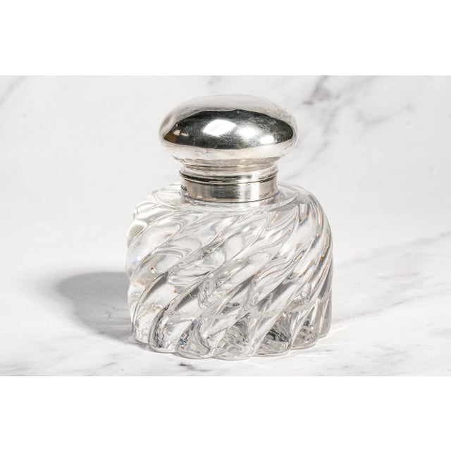 Elegant Solid Crystal Swirl Antique English Sterling Silver Paperweight Inkwell Desk Home Decor For Sale - Image 9 of 18