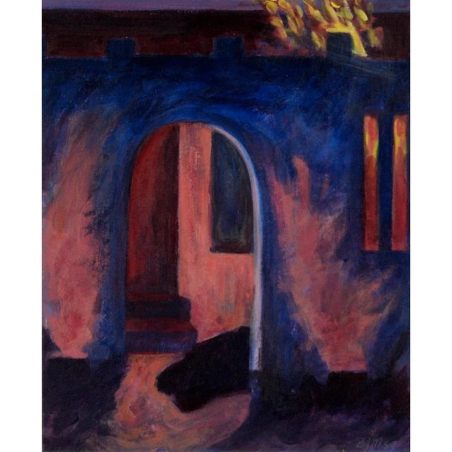 Interior courtyard scene by Santa Cruz, California artist Betsy J. Miller (American, b. 1956). This piece is a part of the...