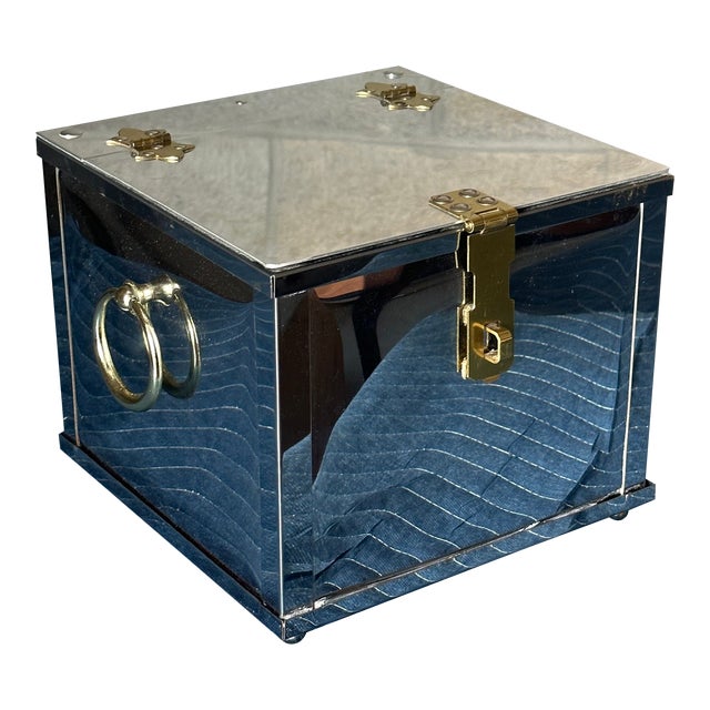 1960s Hollywood Regency Chrome and Brass Ice Bucket For Sale