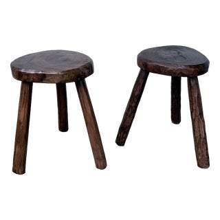 Oak Tripod Stools, 1950s, Set of 2 For Sale