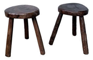 Oak Tripod Stools, 1950s, Set of 2