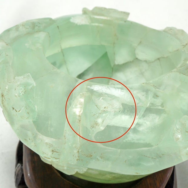 Gemstone Antique Chinese Carved Fluorite Censer or Brush Washer on Stand Qing/Republic For Sale - Image 7 of 14