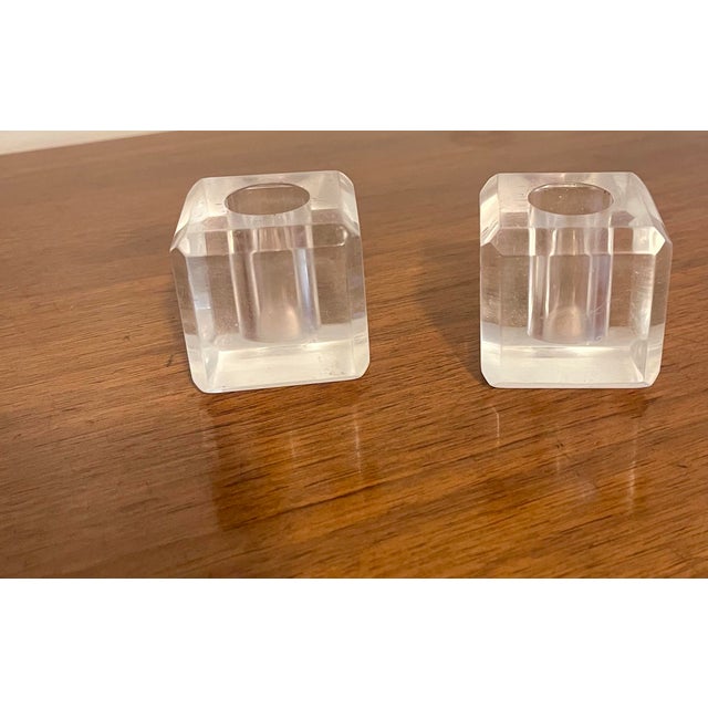 Vintage lucite square candlesticks. These elegant candlesticks feature a sleek and modern design, crafted from high-...