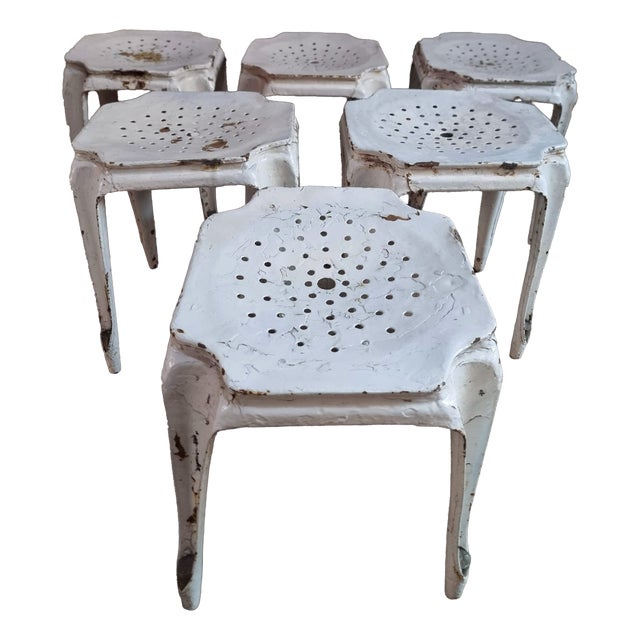 French Industrial Metal Stools by Multipl's, 1930s, Set of 6 For Sale