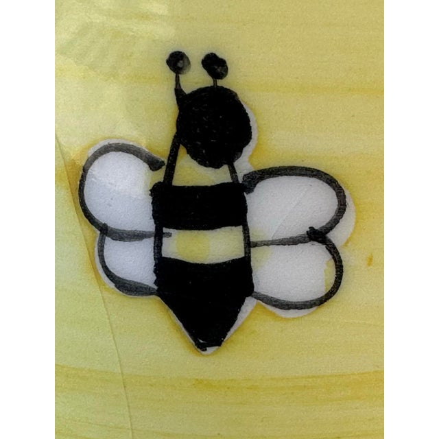 Vintage Mid 20th Century Yellow Hand Painted Bees Ceramic Flower Pot For Sale - Image 12 of 12