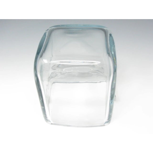 Vintage Strombergshyttan Thick Clear Glass Cube Ice Bucket With Metal Handle For Sale - Image 13 of 14