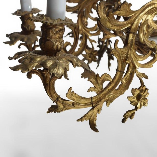Antique French Louis XIV Gilt Bronze & Opaline Glass Candelabra Chandelier 19thC For Sale - Image 6 of 10
