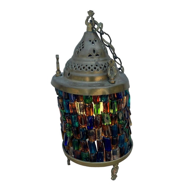 Vintage Hebron Glass Beaded Swag and Brass Lamp/Swag Light For Sale - Image 4 of 12
