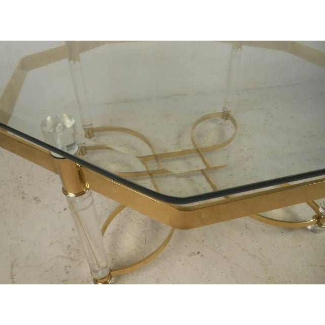 Vintage Lucite and Brass Coffee Table For Sale - Image 4 of 7