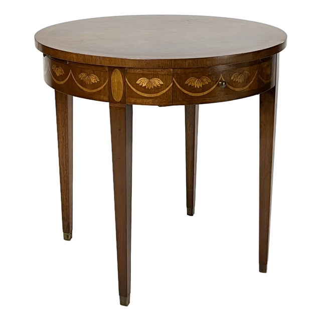 Late 20th Century Baker Furniture Federal Style Mahogany Drum Table With Candle Slides For Sale