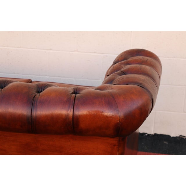 1940s Pegasus Tufted Chesterfield Sofa in Distressed Brown Leather For Sale - Image 15 of 18