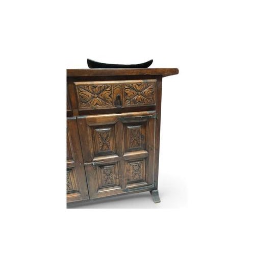 Wood Large Spanish Rustic Carved Wood Credenza For Sale - Image 7 of 13