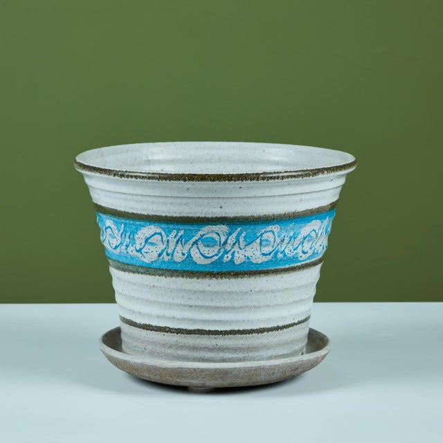 Hand Thrown Glazed Planter with Water Catch For Sale - Image 4 of 11
