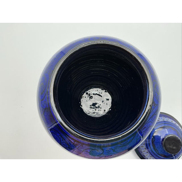 Vintage Moroccan Safi Assif Poterie Blue Lidded Jar 12” Handcrafted Pottery For Sale - Image 4 of 6